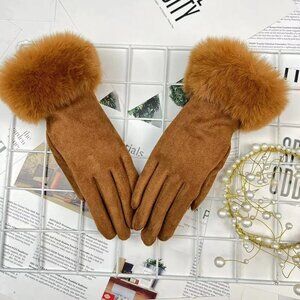 2/$30 Touchscreen Gloves Deep Camel Mink Faux Fur Wrist Surround